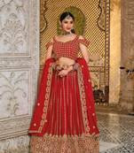 Red Designer Wedding Party Wear Georgette Lehenga With Un Stitched Blouse