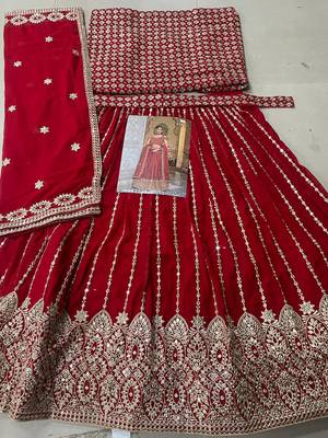 Red Designer Wedding Party Wear Georgette Lehenga With Un Stitched Blouse 3