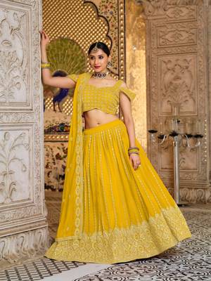 Yellow Georgette Lehenga With Un Stitched Blouse 1