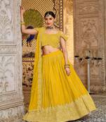 Yellow Georgette Lehenga With Un Stitched Blouse