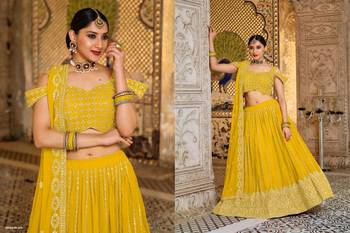 Yellow Georgette Lehenga With Un Stitched Blouse 2