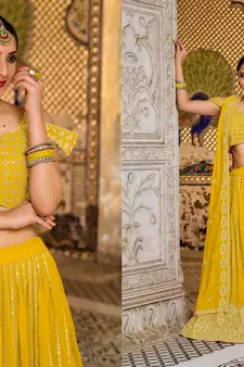 Yellow Georgette Lehenga With Un Stitched Blouse