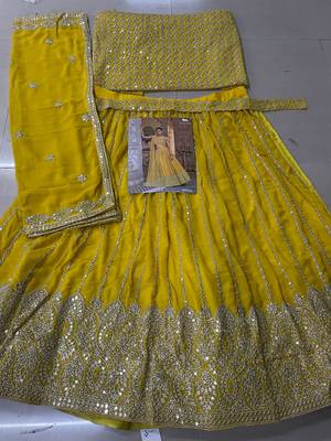 Yellow Georgette Lehenga With Un Stitched Blouse 3
