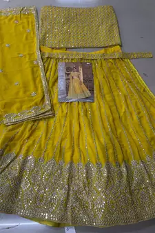 Yellow Georgette Lehenga With Un Stitched Blouse
