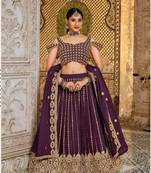 Wine Designer Wedding Party Wear Georgette Lehenga With Un Stitched Blouse