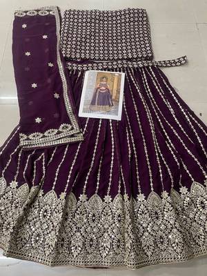 Wine Designer Wedding Party Wear Georgette Lehenga With Un Stitched Blouse 3