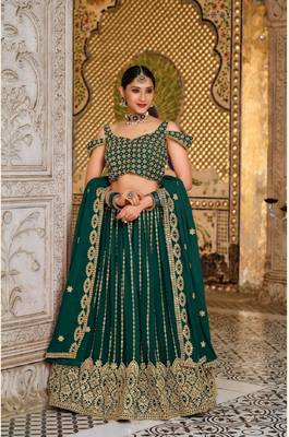 Green Designer Wedding Party Wear Georgette Lehenga With Un Stitched Blouse 1
