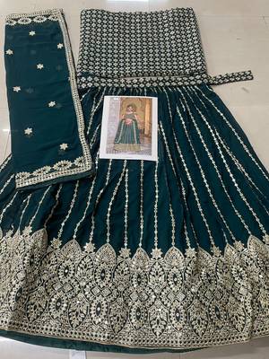 Green Designer Wedding Party Wear Georgette Lehenga With Un Stitched Blouse 3