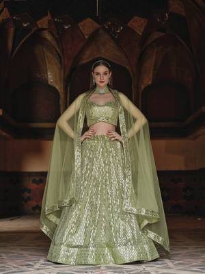 Pista Green Georgette Lehenga With Un Stitched Blouse 1