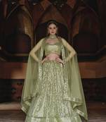 Pista Green Georgette Lehenga With Un Stitched Blouse