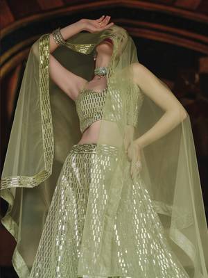 Pista Green Georgette Lehenga With Un Stitched Blouse 2