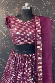 Pista Green Georgette Lehenga With Un Stitched Blouse