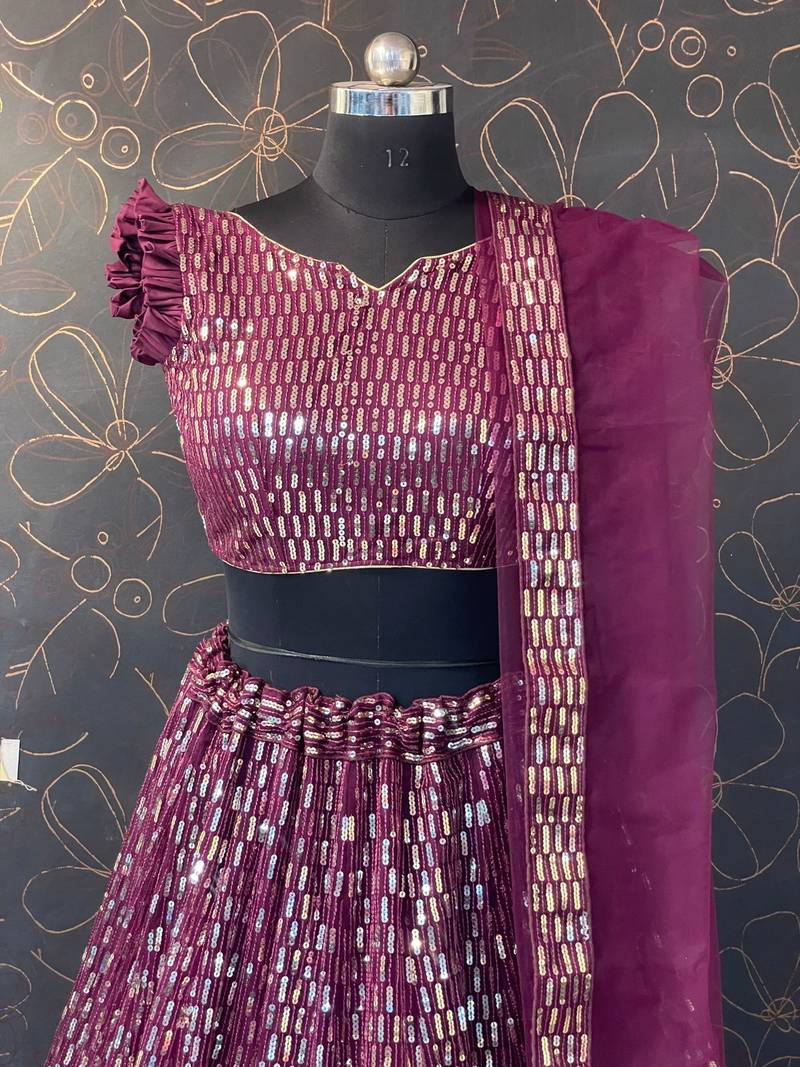 Pista Green Georgette Lehenga With Un Stitched Blouse