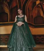 Green Designer Wedding Party Wear Georgette Lehenga With Un Stitched Blouse