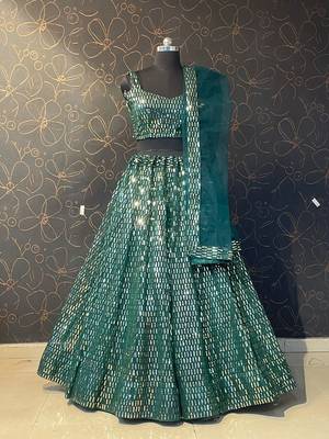 Green Designer Wedding Party Wear Georgette Lehenga With Un Stitched Blouse 3