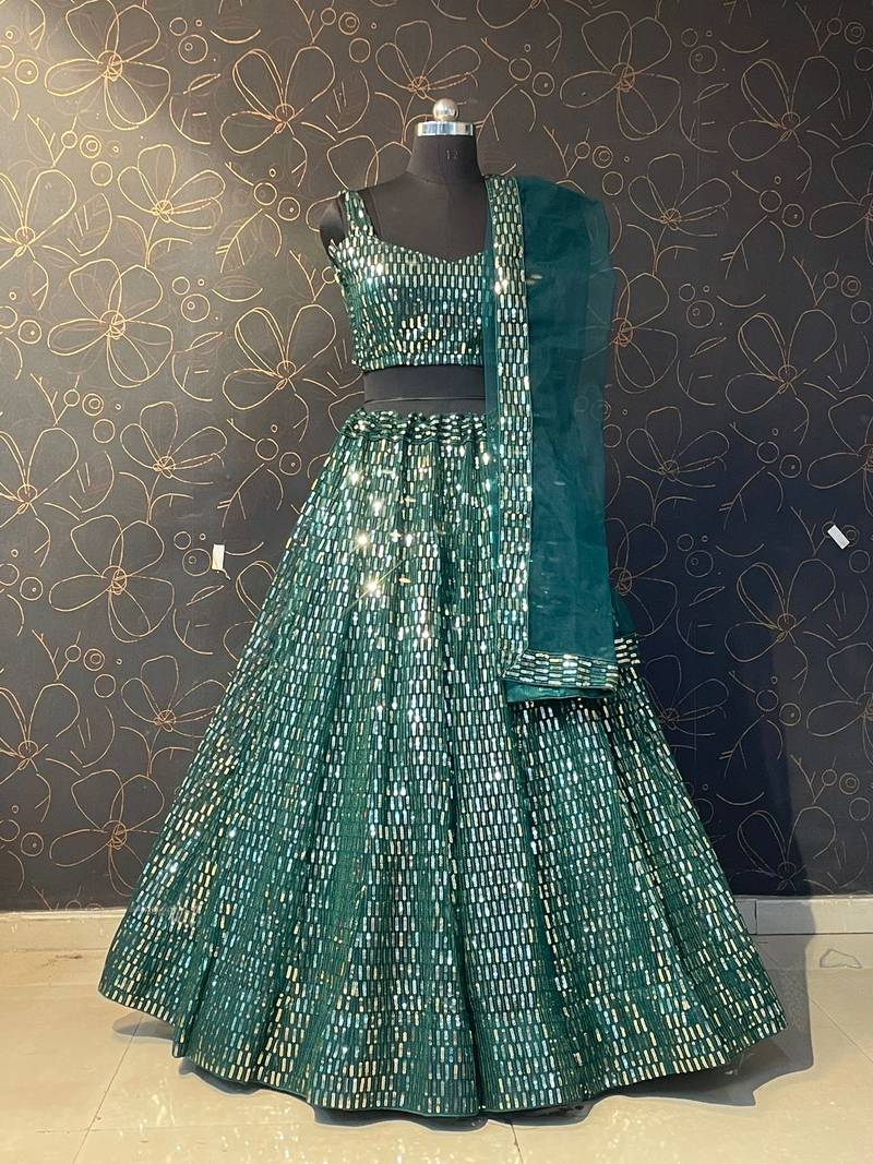 Green Designer Wedding Party Wear Georgette Lehenga With Un Stitched Blouse