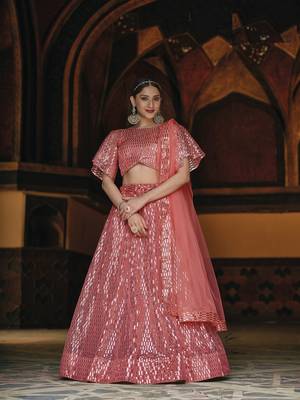 Peach Designer Wedding Party Wear Georgette Lehenga With Un Stitched Blouse 1