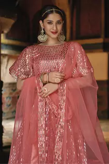 Peach Designer Wedding Party Wear Georgette Lehenga With Un Stitched Blouse