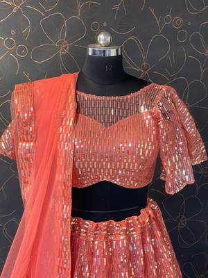 Peach Designer Wedding Party Wear Georgette Lehenga With Un Stitched Blouse 3