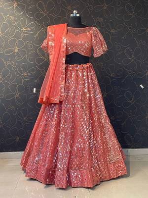 Peach Designer Wedding Party Wear Georgette Lehenga With Un Stitched Blouse 4