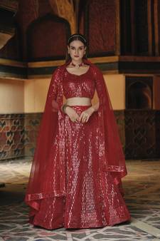 Red Designer Wedding Party Wear Georgette Lehenga With Un Stitched Blouse