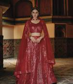 Red Designer Wedding Party Wear Georgette Lehenga With Un Stitched Blouse