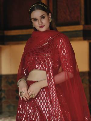 Red Designer Wedding Party Wear Georgette Lehenga With Un Stitched Blouse 2