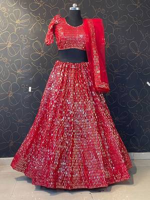 Red Designer Wedding Party Wear Georgette Lehenga With Un Stitched Blouse 4
