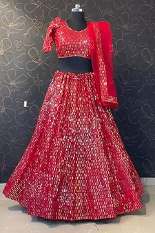 Red Designer Wedding Party Wear Georgette Lehenga With Un Stitched Blouse