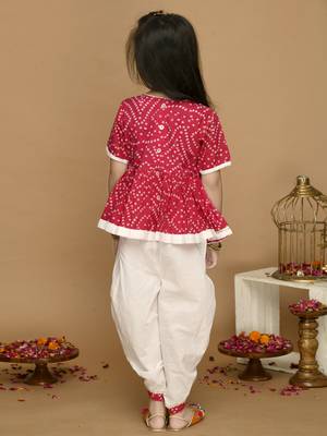 Girls Magenta Bandhani Printed Angrakha Pure Cotton Kurti with Dhoti Pants 2