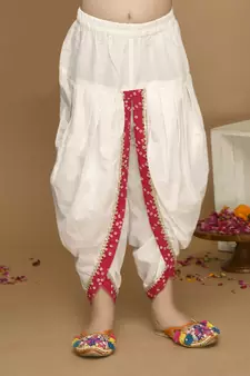 Girls Magenta Bandhani Printed Angrakha Pure Cotton Kurti with Dhoti Pants