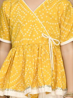 Girls Yellow Bandhani Printed Angrakha Pure Cotton Kurti with Dhoti Pants 3