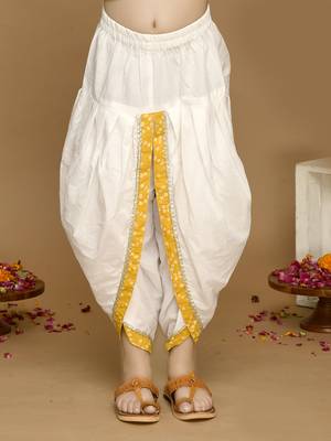 Girls Yellow Bandhani Printed Angrakha Pure Cotton Kurti with Dhoti Pants 4