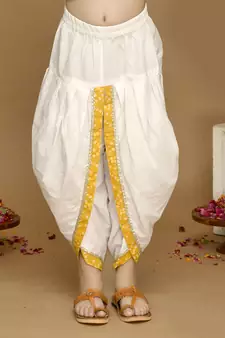 Girls Yellow Bandhani Printed Angrakha Pure Cotton Kurti with Dhoti Pants