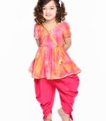 Girls Orange Dyed Angrakha Gotta Patti Kurta with Dhoti Pants & With Dupatta