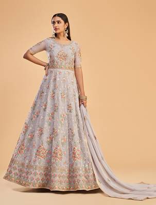 Light-lavender embroidered georgette salwar 1