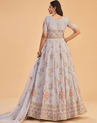 Light-lavender embroidered georgette salwar 3