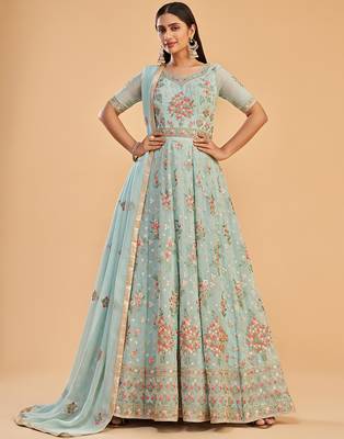 Light-blue embroidered georgette salwar 1