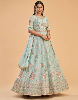 Light-blue embroidered georgette salwar 2