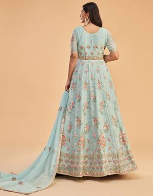 Light-blue embroidered georgette salwar 3