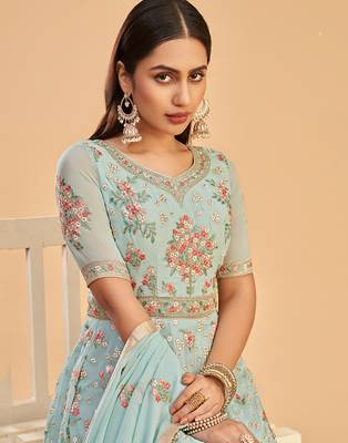 Light-blue embroidered georgette salwar 4