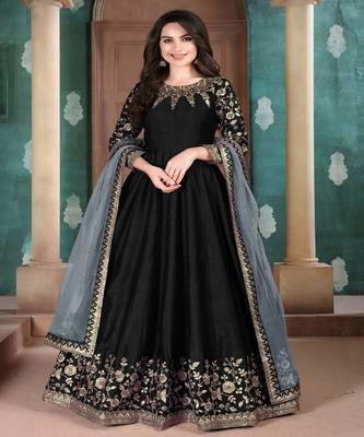 Black Silk Anarkali Salwar Kameez 1
