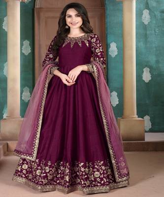 Wine Silk Anarkali Salwar Kameez 1