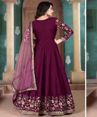 Wine Silk Anarkali Salwar Kameez 2