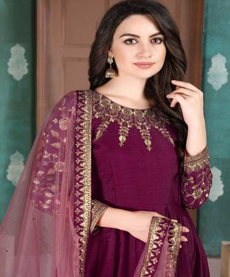 Wine Silk Anarkali Salwar Kameez 3