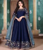 Navy Blue Silk Anarkali Salwar Kameez