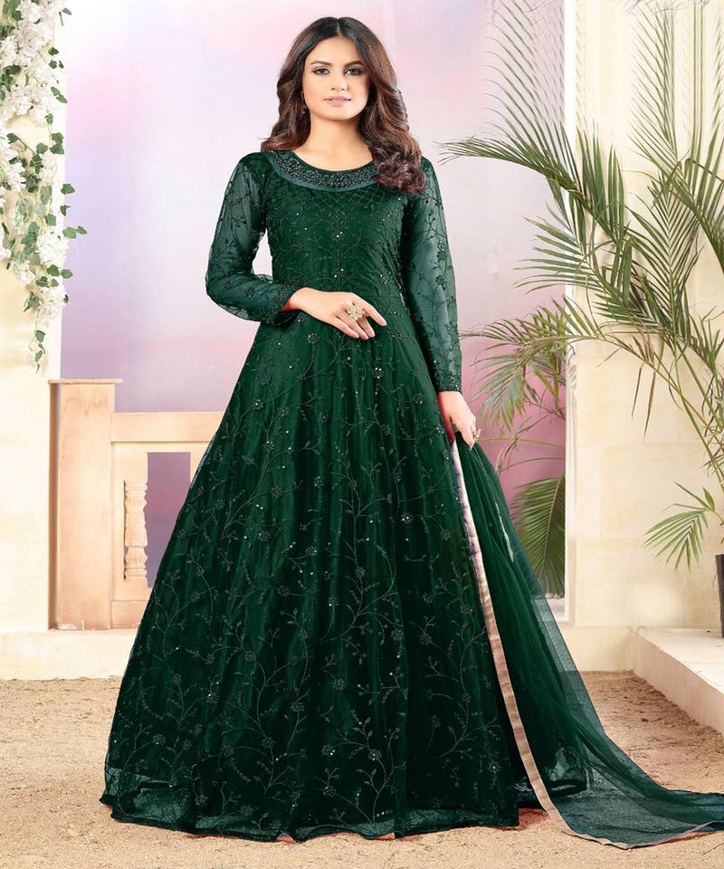 Green Net Anarkali Salwar Kameez