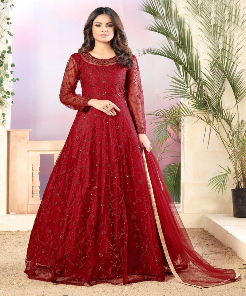 Red Net Anarkali Salwar Kameez