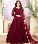 Maroon Net Anarkali Salwar Kameez