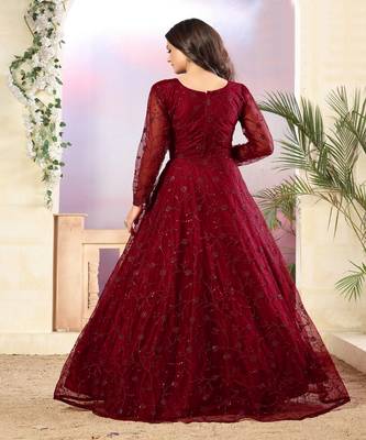 Maroon Net Anarkali Salwar Kameez 3
